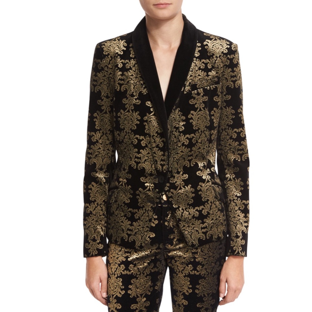 7 for All Mankind Metallic Brocade Velvet Blazer